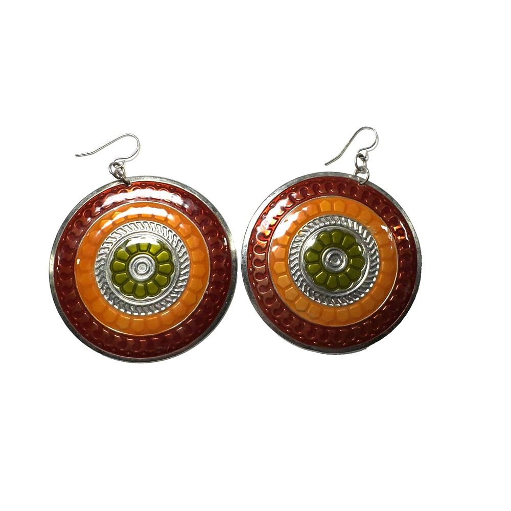 Bohemian Earrings Colorful Circle Retro Dangle Earth Tone Concentric Enamel Cute